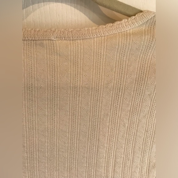 DOEN Pointelle Henley Scoop Neck Tee w/ Rainbow Trim in Salt Oatmeal Cream Sz M - Picture 7 of 11